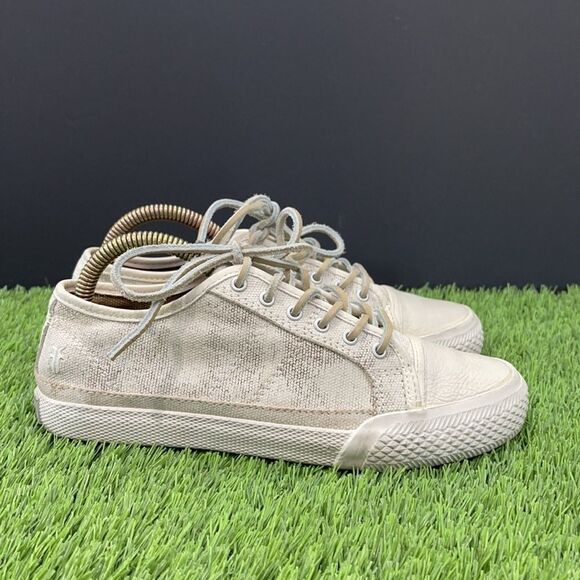Frye Greene Low Sneaker | Off White Painted Canvas - Picture 6 of 10